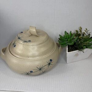 Wonder Works Artisan Cream Ceramic Casserole with Blue Floral Accents